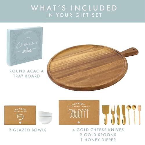 Grazerie Charcuterie Board Set - Round Acacia Cheese Board Serving Tray with Accessories - House Warming Gifts for New Home, Bridal Shower & Wedding Gift, Birthday Gifts for Women thumbnail 4