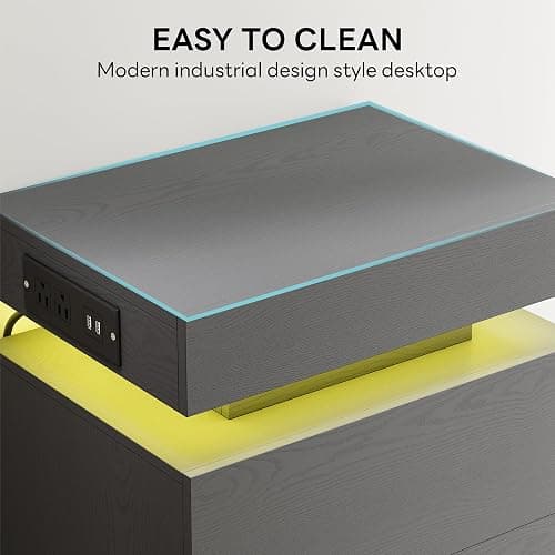 LIKIMIO Night Stand with Charging Station, Modern Grey Nightstand with LED Light and Drawers, Bedside Tables/End Table for Bedroom thumbnail 9