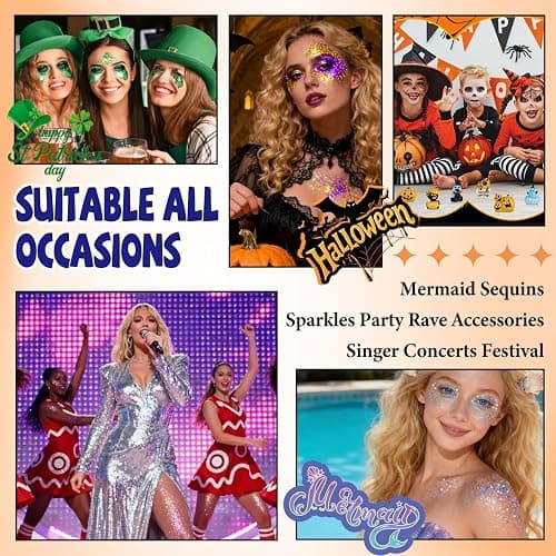 Body Glitter Face Glitter, Hair Glitter for Kids, 12 Shapes Fine Chunky Glitter Gel for Women Girls Makeup Sparkles Party Mermaid Sequins Rave Accessories Singer Concerts Festival (White Scheme) thumbnail 4