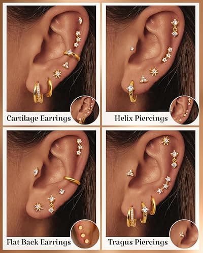 FUNRUN JEWELRY 20G Helix Piercing Jewelry Cartilage Earrings for Women | Hypoallergenic Surgical Stainless Steel Gold Flat Back Stud Hoop Earring Set for Daith Tragus Conch Body Piercing Jewelry thumbnail 5