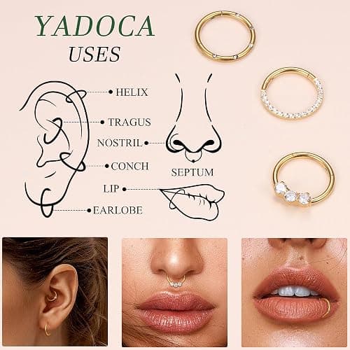 YADOCA Septum Nose Rings for Women Men - Gold Septum Rings 16G 18G Nose Ring Hoops Hypoallergic Surgical Steel Cartilage Earrings Helix Lip Conch Tragus Daith Piercing Jewelry Tone 8mm 10mm thumbnail 6