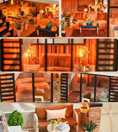 Spilay Dollhouse Miniature with Furniture,DIY Kit Mini Modern Villa Model with Music Box,1:24 Scale Creative Doll House Best Christmas Birthday Gift for Lovers Boys and Girls(Florence) - Florence With Music Box thumbnail 4