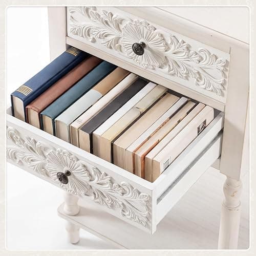 COSIEST Antique White 2-Drawer Nightstand with Open Shelf, 28.5 Inch Tall French Vintage Bedside Table, Hand-Carved Floral End Table for Living Room thumbnail 5