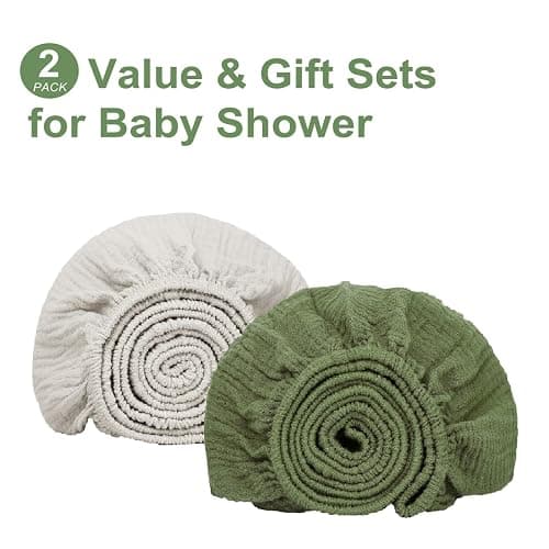PET REJOIR Muslin Fitted Crib Sheets for Girls & Boys-2 Pack 28"x 52" Soft Baby Mattress Sheet-No Slip Boho Neutral Breathable Toddler Cotton Bedding Olive Green & Beige | Muslin, 2 Pack, 28"x 52", Soft, Boho Neutral, Breathable, Toddler Cotton Bedding, Olive Green & Beige thumbnail 4
