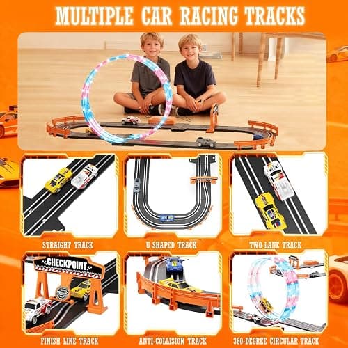 9.86ft 2-in-1 Slot Car Track Sets Toy - with 4 Cars,Battery or Electric Car Track Set with Dual Racing Game, Flash Circular Track, Lap Counter,Birthday Xmas Gifts Toys for Boys(S2) thumbnail 3