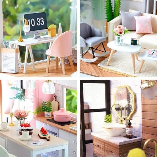 Spilay DIY Dollhouse Miniature with Wooden Furniture,DIY Dollhouse Kit Large Villa Model with LED Light & Music Box,1:24 Scale Creative Room Gift for Adult Teenager - Slow Time With Dust Cover Music Box thumbnail 5