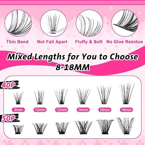 wiwoseo Wispy Lash Clusters Eyelash Extensions Natural Eyelash Clusters 560pcs Individual Lashes 40D+50D DIY Lash Extensions Cluster Lashes Natural Look Lashes Clusters for Beginners (8-18MM) thumbnail 4
