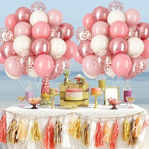 Dusty Pink Balloon Set, 60Pcs 12 Inch Retro Blush Pink White Sand Nude Latex Balloon with Metallic Confetti Rose Pink Helium Balloon for Girls Women Birthday Party Baby Shower Boho Decoration Supplies thumbnail 7
