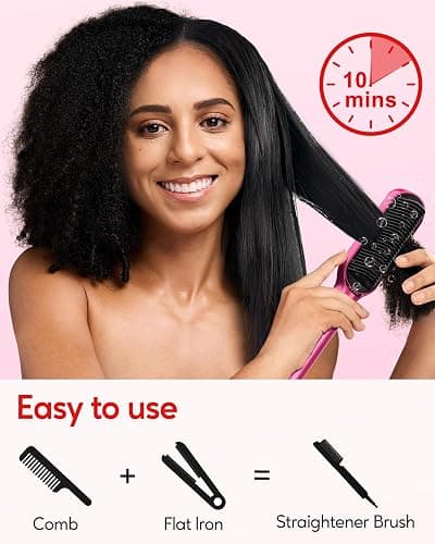 Terviiix Hair Straightening Brush Magenta - Rapid Heat Hair Straightener Brush 450°F in 20S, Ionic Technology, 13 Settings, Dual Voltage, Anti-Scald, for Frizz Control & Daily Styling thumbnail 2