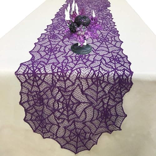 Halloween Table Runner - Purple Lace Spider Web Table Runner for Halloween Masquerade Scary Movie Nights, 13x72 Inch thumbnail 7