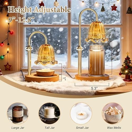 WarmEmbrace Candle Warmer Lamp with Timer Dimmable Light & Adjustable Height, Birthday Gifts for Women Mom Girl,House Warming Gift New Home Decor,Wax Melting Warmer for Jar Candles with 2 Bulbs/Gold thumbnail 3
