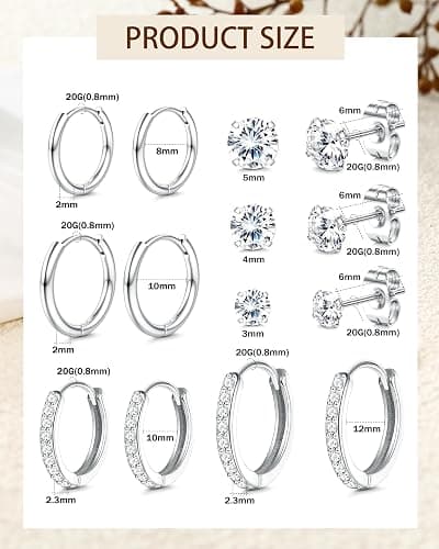 Dochais Hoop Stud Earrings for Women Men 7 Pairs 316L Surgical Steel Hypoallergenic Earrings Set for Multiple Piercing Non Tarnish 14k Gold Plated Cartilage Earring thumbnail 4
