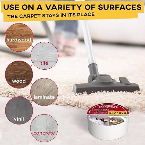 Carpet Tape Double Sided - Rug Tape Grippers for Hardwood Floors and Area Rugs - Carpet Binding Tape Strong Adhesive and Removable, Heavy Duty Stickers Grip Tape, Residue Free (2 Inch / 12 Yards) thumbnail 5