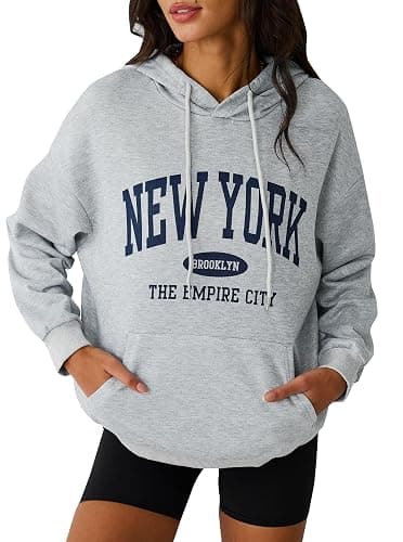 Avanova Women New York Graphic Hoodie Oversized Drawstring Long Sleeve Sweatshirt with Kangaroo Pocket thumbnail 5