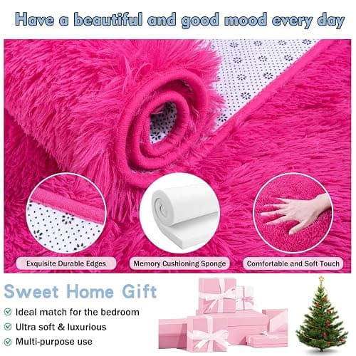 Rezutan Ultra Soft Fluffy Hot Pink Rugs,2x6 Feet Fluffy Shag Area Rugs for Living Room, Comfy Furry Rug for Girls Kids Baby Room Decor, Non Slip Nursery Modern Indoor Fuzzy Floor Bedside Carpet thumbnail 6