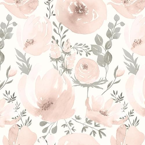 Baolanzw Floral Peel and Stick Wallpaper Pink Wallpaper for Bedroom Self Adhesive Wall Paper Girls Room 17.3"x118" (Pink, 17.3" x 118") - Image 1
