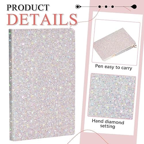 Resholder Silver A5 Rhinestone Notebook & Pen Set Bling Diary for Girls | Hard Cover Glitter Journal for Women, Sparkly Desk Accessories Gift for Women, Cute Classroom Supplies for Back to School thumbnail 4
