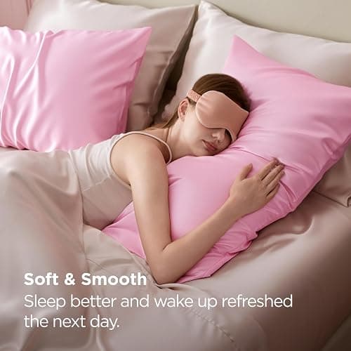 Bedsure Satin Pillowcases Queen Set of 2, Similar to Silk Pillow Cases Pink | Reduces Hair Frizz & Skin Friction, Decorative Covers, Room Decor, Gifts for Women Men, Envelope Closure, Cooling, 20" x 30" thumbnail 5