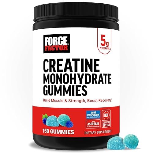 Force Factor Creatine Monohydrate Gummies, NSF Certified, 5g Dose for Men & Women to Support Muscle, Strength, Recovery, Cognitive Health & Memory, Packaging May Vary, Blue Raspberry, 150 Gummies - Image 1