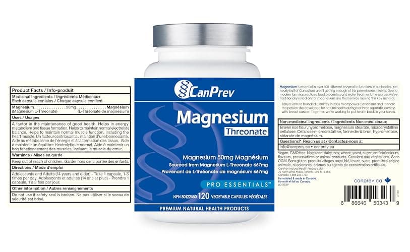 CanPrev Magnesium L-Threonate 50mg, 120 Capsules 120-Day Supply - Optimal Absorption Formula for Improve Sleep, Muscle Function, Maintain Healthy Electrolyte Balance - Vegan, Non-GMO and Gluten-Free thumbnail 9