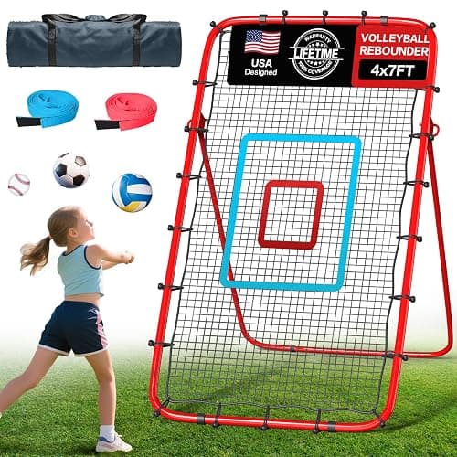 Volleyball Rebounder Net 7x4 Ft, 5-Angle Adjustable Rebounder Net for Practicing Digging, Setting, Spiking, Bounce Back Training Equipment with 2 Target Stripes & Portable Travel Bag for Storage thumbnail 8