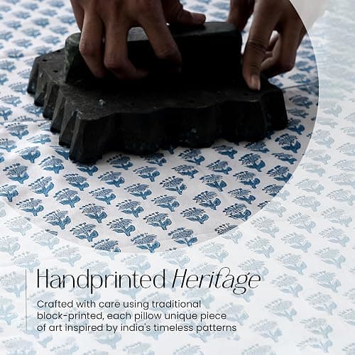 CPC Apatite Blue 100% Cotton Block Print Ruffle Sham Cover 14x36 inch, Handmade Boho Floral Pillowcase, Farmhouse Cottagecore Bedding, Soft Decorative Cushion Cover for Bedroom Décor thumbnail 4