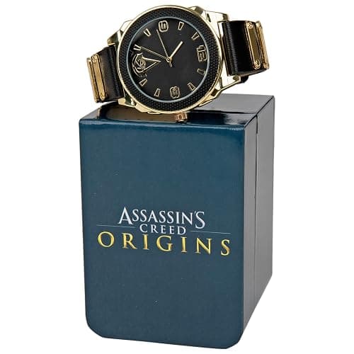 Accutime Assassin's Creed Men's Analog Watch in Black and Gold with Faux Leather Wrist Band Buckle Close thumbnail 4