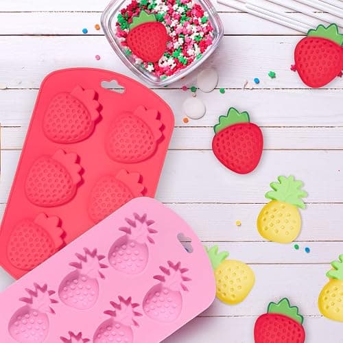 Whaline 4 Pack Fruit Shaped Silicone Mold Pineapple Lemon Watermelon Strawberry Chocolate Candy Baking Mould 3D Summer Fruit Ice Mold for DIY Jelly Fondant Soap Gummy Cake Cupcake Topper Decoration thumbnail 2