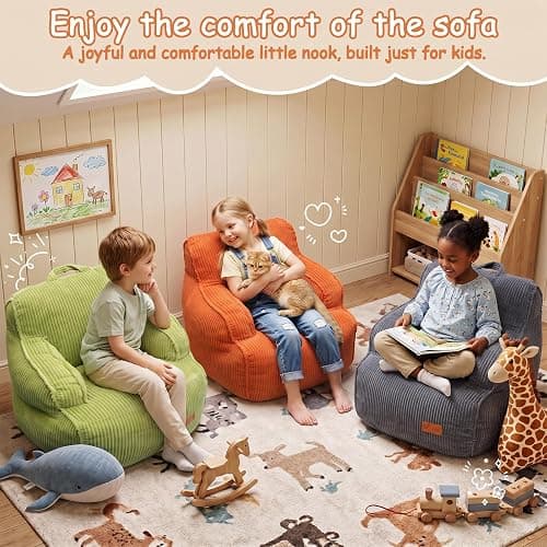 UODERS Bean Bag Chairs for Kids, Kids Bean Bag with Side Pocket-BurntOrange | Safe non-slip base, side pocket for toys, lightweight for girls & boys, breathable corduroy for all seasons, top handle thumbnail 8