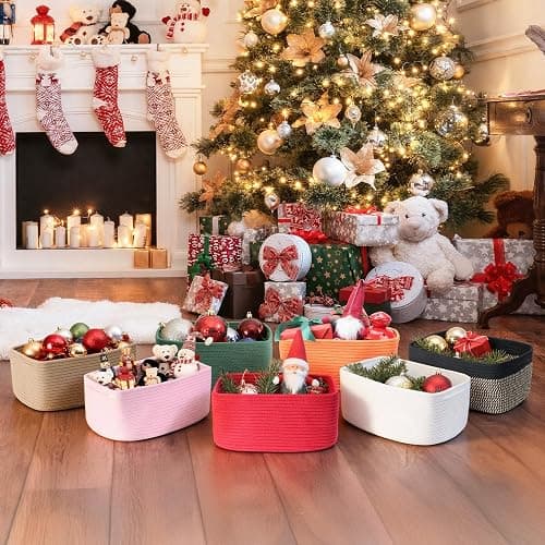 Maxuni 3-Pcs Shelf Baskets for Organizing, Closet Organizer Bins, Small Woven Baskets, Rope Toy Basket, Storage Basket for Shelves, Cube Decorative Box, 11.8×7.8×5.1”, White thumbnail 2