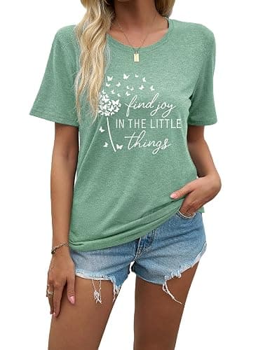 EUOW Dandelion Graphic Floral T-Shirt for Women Boho Wildflowers Tee Tops | Soft and Skin-friendly Fabric,Floral Print, Crew Neck, Casual Wear, Multiple Colors, Straight Sleeves, Family Holiday Shirt thumbnail 2