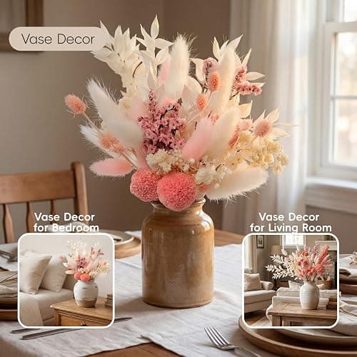 LUXEEASE DIY Boho Dried Flowers Bouquet 141 Stems, 9 Kinds Natural Preserved Flowers (Pink/White) Mini Dried Flower Arrangements for Home Wedding Centerpiece thumbnail 5