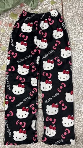 BIUGNVW Anime Pajamas Pants Women Cartoon Family Christmas Pajama Pants Kawaii Flannel Pajama Pants Black and Pink thumbnail 4