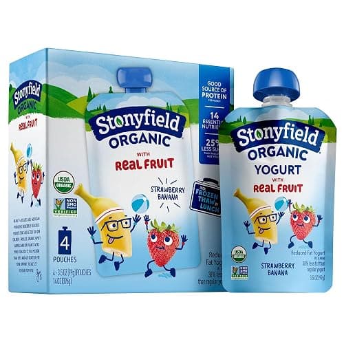 Stonyfield Organic Kids Strawberry Banana Lowfat Yogurt Pouches, 3.5 oz. Each, Includes Live Active Cultures, 4 count (pack of 1) - Image 1