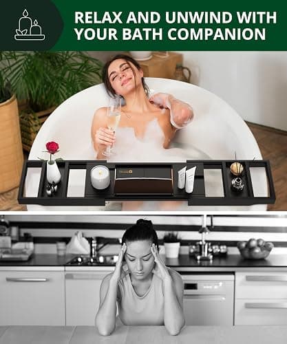 ROYAL CRAFT WOOD Premium Foldable Bathtub Tray Caddy - Wood Bath Tray for Tub, Bamboo Shelf, Expandable Bath Table Trays, Bathtub & Bathroom Accessories for New Home & Mothers, Birthday Gifts for Mom thumbnail 5