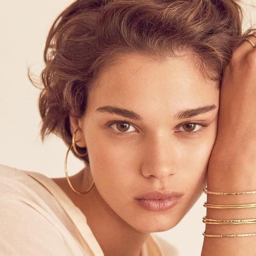 Senteria Large Gold Hoop Earrings for Women Girls Stainless Steel Hoop Earrings Set Thin Gold Hoop Earrings Lightweight(30MM 40MM 50MM 60MM 70MM) thumbnail 8