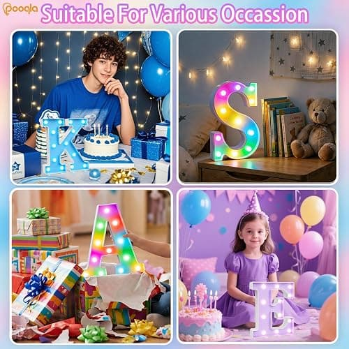 Pooqla Colorful LED Marquee Letter Lights with Remote – Light Up Marquee Signs – Party Bar Letters with Lights Decorations for the Home - Multicolor M thumbnail 6