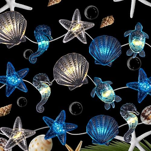Zhanmai 2 Pcs Ocean Decor String Lights for Bedroom Nautical Theme Seashell Seahorse Conch 10ft 30 LED Battery Operated String Lights for Xmas Tree Ornaments Birthday Holiday Party Decor thumbnail 6