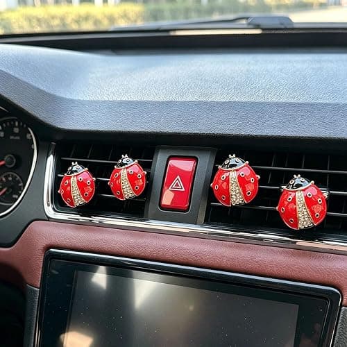4 Pack Bling Crystal Ladybug Car Air Freshener Vent Clips, Cute Rhinestone Animal Auto Air Outlet Fragrance Diffuser, Decorative Car Interior Accessories for Women Girls, Creative Gift thumbnail 3