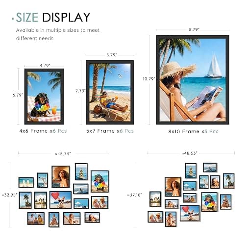 DUENPY 15 Pack Picture Frames Collage Wall Decor, Black Frame Set with 3pcs 8x10, 6pcs 5x7, 6pcs 4x6 for Gallery Display, Wall Mounting & Tabletop, Bulk Photo Frames for Living Room Decor thumbnail 3