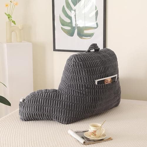 PAJEO Reading Pillow for Sitting in Bed, Large Backrest Reading Pillow with Arm Rest,Back-Rest Support Cushion for Sit Up on Couch, Sofa, and Floor, Dorm Essentials (Grey Corduroy, Large(19")) thumbnail 8