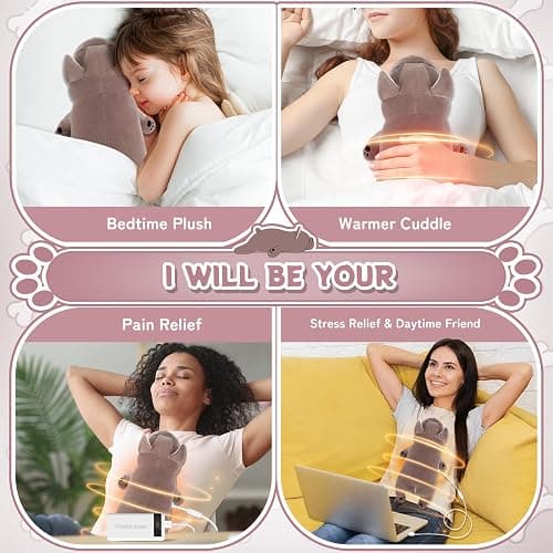 Electric Heating Pad for Period Cramps, Cuddly Soft 14" French Bulldog Plush with a Hot Soft Belly USB Powered, Stuffed Heating Pad for Pain Relief, Gift for Women Daughter Wife thumbnail 6