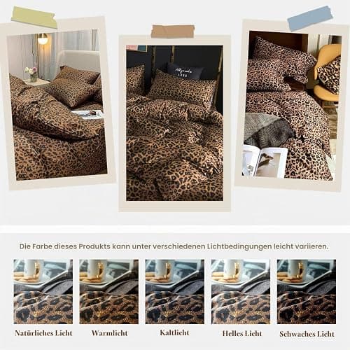 Lanqinglv Bettwäsche 200x200 Leoparden Braun Leo Bettwäsche aus Microfaser | Aesthetic ÖKO-TEX Bettwäsche Set Sexy Bettbezug mit Reißverschluss und 2 Kissenbezug 80x80,Wendebettwäsche für Allergiker thumbnail 6