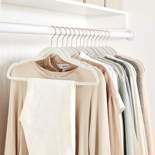 Amazon Basics Slim, Velvet, Non-Slip Suit Clothes Hangers, Ivory/Rose Gold - Pack of 100 thumbnail 6