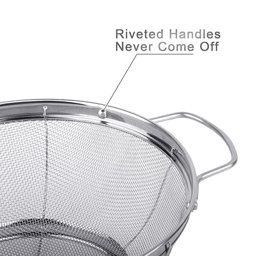 3 Pack 18/8 Stainless Steel Colander Sieves(5-Quart, 4-Quart and 3-Quart), Mesh Strainer Net Baskets with Handles & Resting Base for Strain, Drain, Rinse or Steam thumbnail 5