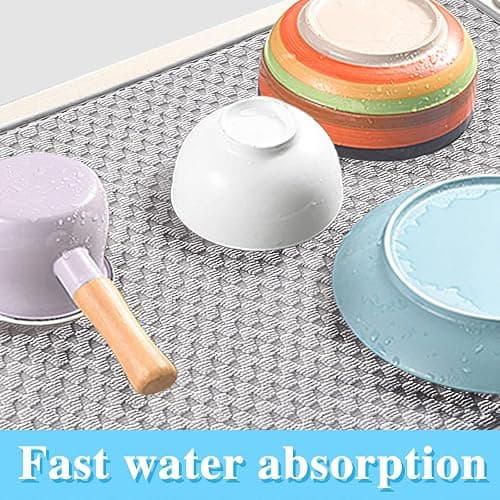 2 Pack Microfiber Dish Drying Mat,24*17 inch Absorbent Dish Drainer Kitchen Counter,Large Size Dish Drying Pad for Countertops,Sinks,Draining Racks(Gray) thumbnail 5