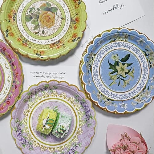 Oevbexos 48-Pack Floral Paper Plates, Tea Party Decorations, 9 Inch Disposable Floral Plates for Tea Party, Father's Day, Bridal Shower, Birthday, Wedding and Baby Shower thumbnail 7
