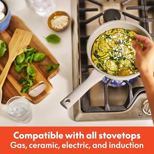 bella 7 Piece Cookware Set with EverGood™ Ceramic Nonstick Coating​, Dishwasher Safe Oven Safe, All Stovetops Compatible, Glass Lids with Silicone Rims, Cool Touch Handles, Oatmilk thumbnail 8