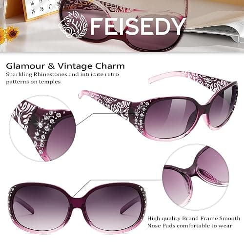 FEISEDY Women's Polarized Sunglasses Wrap Around Rhinestone Design | Y2K Oval Sunglasses, Vintage Fashion Sunnies UV400 Protection B1091 thumbnail 3