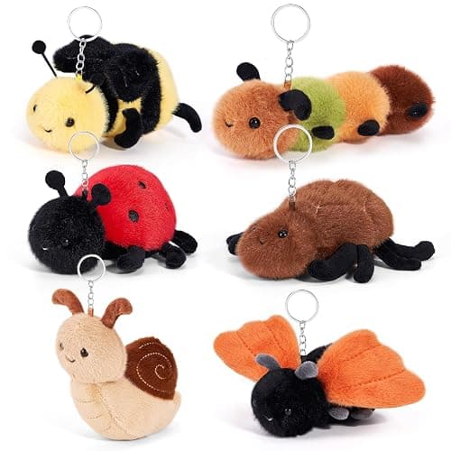 Niceup 4.7in Insect Stuffed Animal Keychains 6pcs Bug Party Favors Decor Toys Cute Small Plushies Spider Caterpillar Ladybug Ladybird Bumblebee Moth Snail for Halloween Kids Christmas Stuffer Gift - Image 1